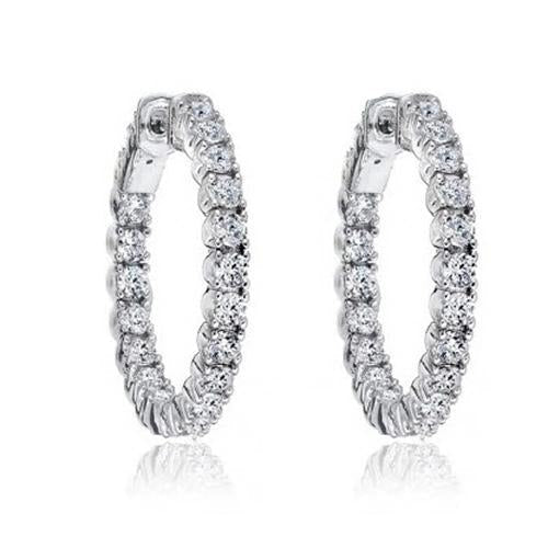 Diamantes de corte redondo feminino brincos de argola de 4.50 quilates ouro branco 14K - harrychadent.pt