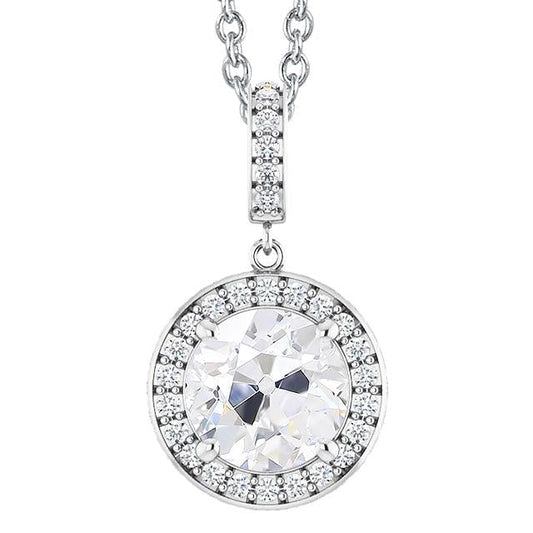 Pendente de diamante de 5 quilates Halo redondo antigo corte de mina em ouro branco 14K - harrychadent.pt