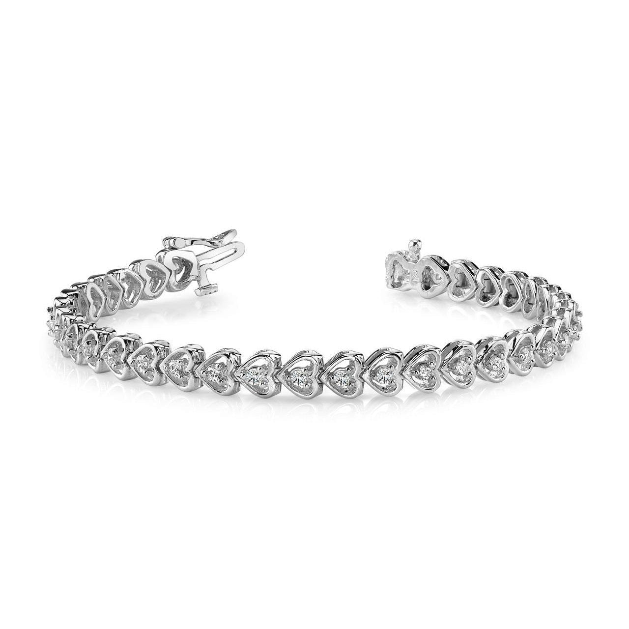5.25 quilates 14K ouro branco redondo diamante estilo coração link pulseira - harrychadent.pt