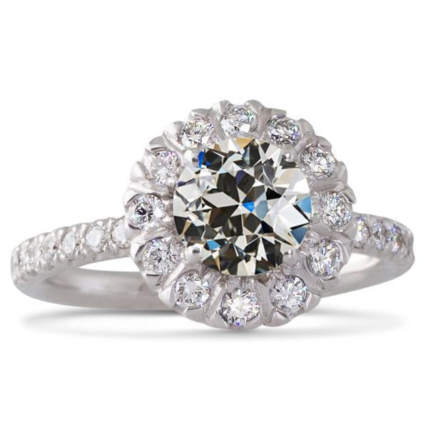 5.50 quilates Halo redondo antigo corte de mina anel de diamante com detalhes em ouro 14K - harrychadent.pt