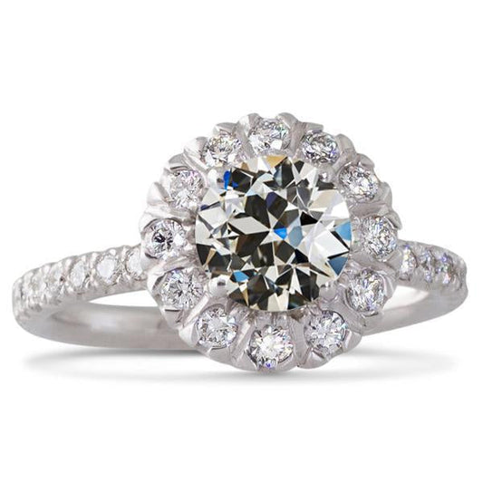 5.50 quilates Halo redondo antigo corte de mina anel de diamante com detalhes em ouro 14K - harrychadent.pt