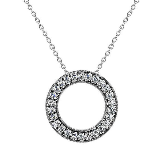 Colar com pendente redondo de diamante de corte redondo de 6.5 ct de ouro branco Milgrain - harrychadent.pt