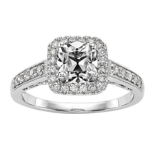 Almofada de anel de halo estilo antigo Old Cut Diamond 4.50 quilates Milgrain - harrychadent.pt