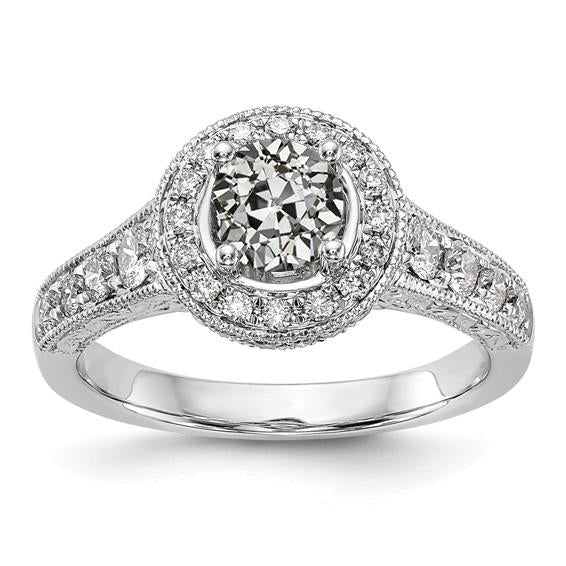 Anel de halo de estilo antigo com corte antigo de diamante de 3.25 quilates Haste Milgrain - harrychadent.pt