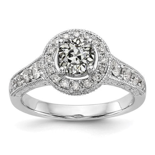 Anel de halo de estilo antigo com corte antigo de diamante de 3.25 quilates Haste Milgrain - harrychadent.pt