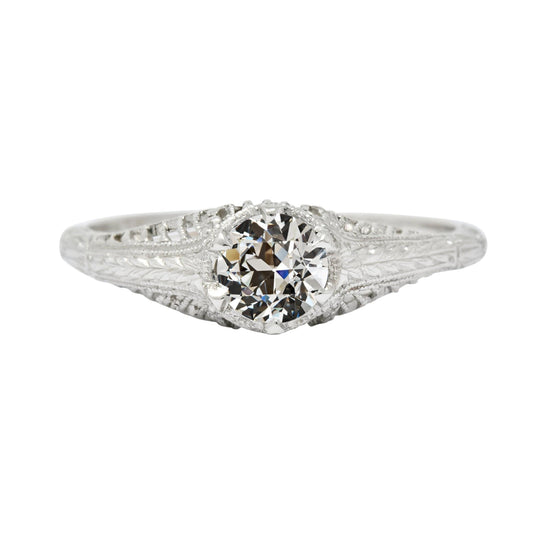 Solitário de estilo antigo antigo mineiro anel de diamante com haste de filigrana de 2 quilates - harrychadent.pt