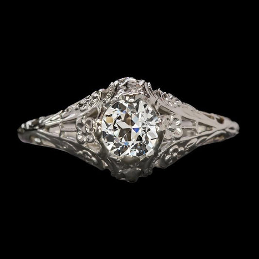 Anel de paciência de estilo antigo redondo com diamante de corte de mina antigo 1.50 quilates - harrychadent.pt