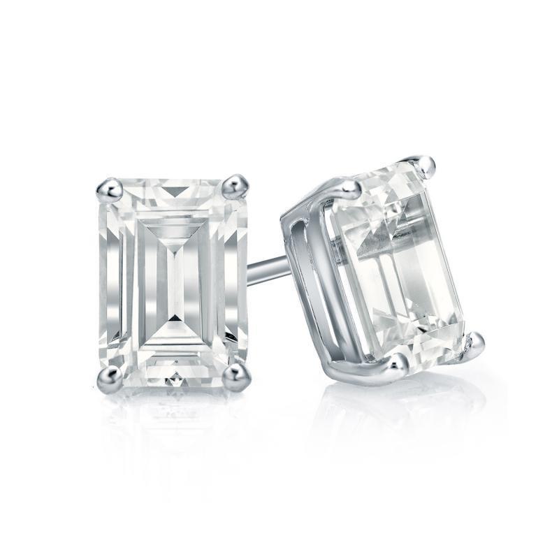 Conjunto de pontas de diamante grande com corte esmeralda de 5 ct em ouro branco 14K - harrychadent.pt