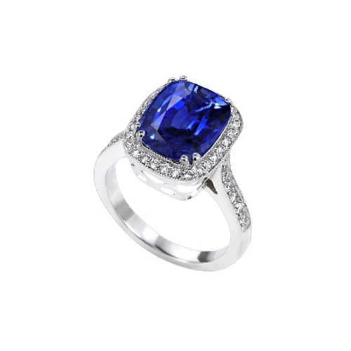 Almofada safira azul e anel de diamantes de corte redondo 4.55 quilates WG 14K - harrychadent.pt