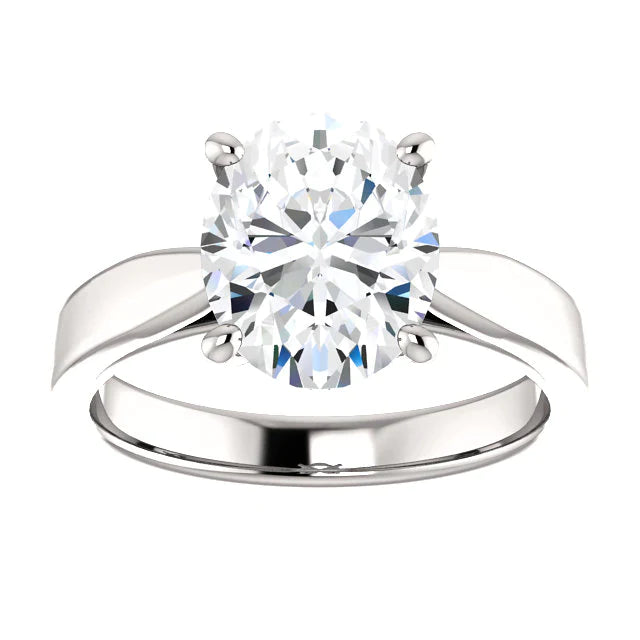 Anel de diamante solitário com configuração catedral oval 3,50 quilates