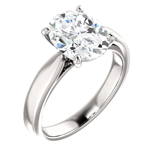 Anel de diamante solitário com configuração catedral oval 3,50 quilates