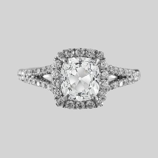 Almofada Halo Ring Old Cut Diamonds Redondos 3.75 Quilates Split Shank - harrychadent.pt