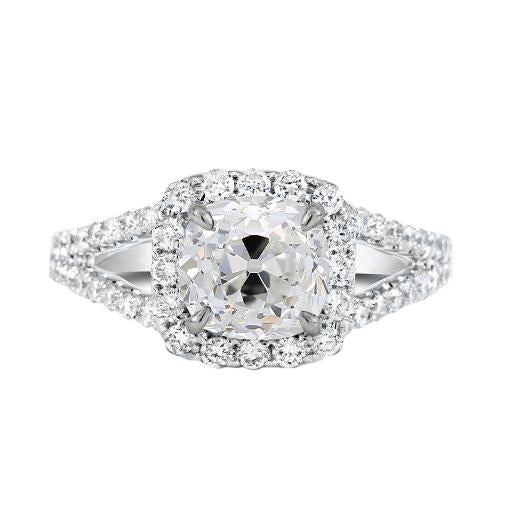 Almofada Old Cut Diamond Halo Ring Split Shank 2.75 quilates - harrychadent.pt