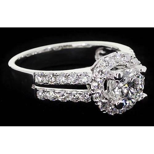 Anel de aniversário de diamante 2 quilates Halo ouro branco 14K joias - harrychadent.pt
