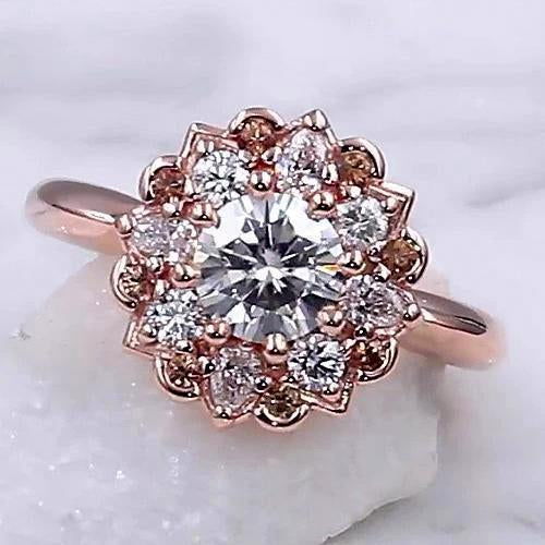 Anel de noivado de diamante 2 quilates Halo Lotus Flower Rose Gold - harrychadent.pt