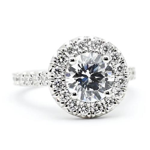 Anel de noivado de diamante 3 quilates Halo redondo corte ouro branco 14K - harrychadent.pt