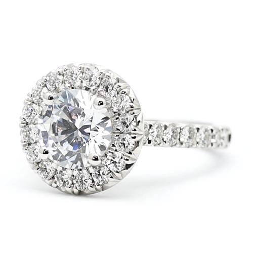 Anel de noivado de diamante 3 quilates Halo redondo corte ouro branco 14K - harrychadent.pt