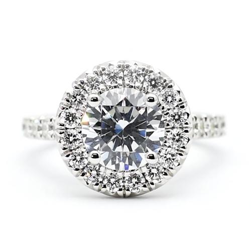 Anel de noivado de diamante 3 quilates Halo redondo corte ouro branco 14K - harrychadent.pt