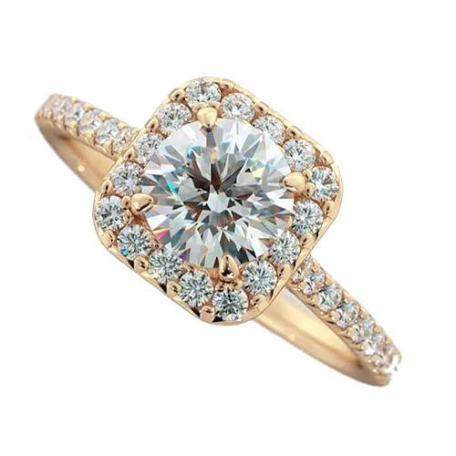 Anel de noivado de diamante Halo 2.25 quilates ouro amarelo joias femininas - harrychadent.pt