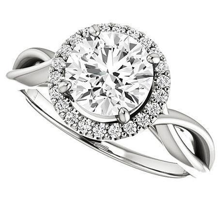 Anel de noivado de diamante Halo 3.10 quilates de joias femininas com haste trançada - harrychadent.pt
