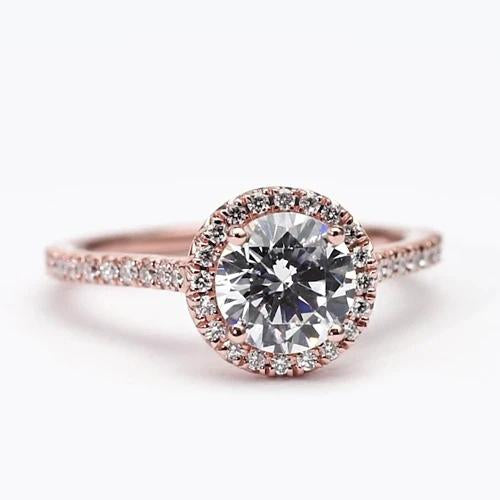 Anel de diamante halo 2.50 quilates joias com detalhes em ouro rosa novo - harrychadent.pt