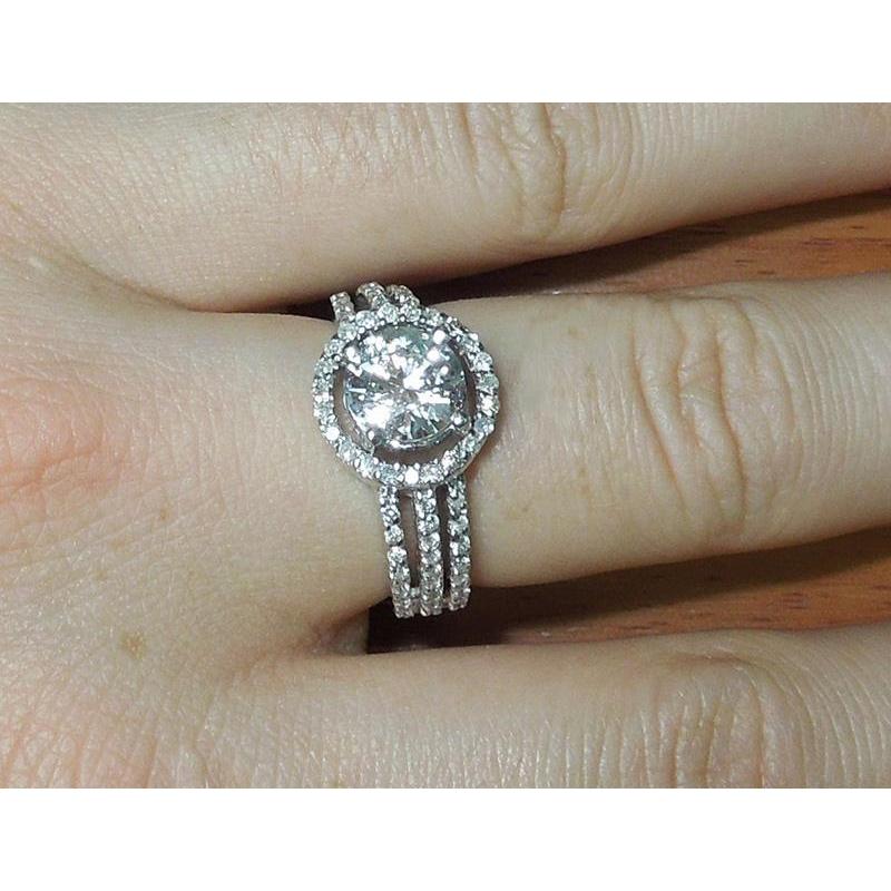 Anel de noivado de diamante Halo de três fileiras 3.50 quilates em ouro branco 14K - harrychadent.pt
