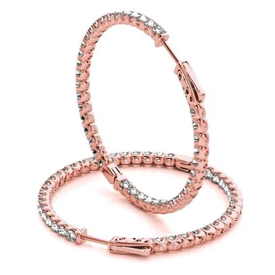 Brincos de argola de diamante 4 ct cravação de pino em U ouro rosa - harrychadent.pt