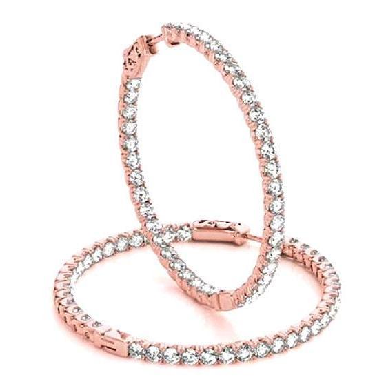 Brincos de argola de diamante 4 ct cravação de pino em U ouro rosa - harrychadent.pt