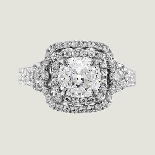Almofada de halo duplo em forma de anel com diamantes redondos com corte antigo 4 quilates - harrychadent.pt