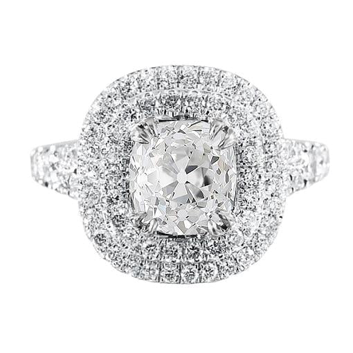 Almofada dupla Halo Ring Old Cut Diamond Pave Set 5.50 quilates - harrychadent.pt
