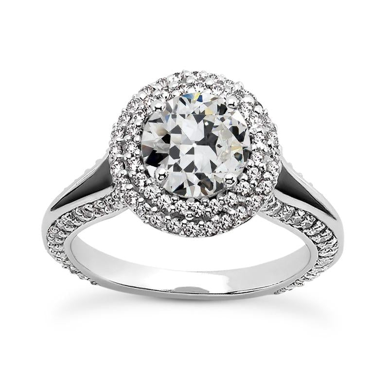 Anel duplo de halo redondo antigo mineiro de diamante com 4 pontas definidas 5.75 quilates - harrychadent.pt