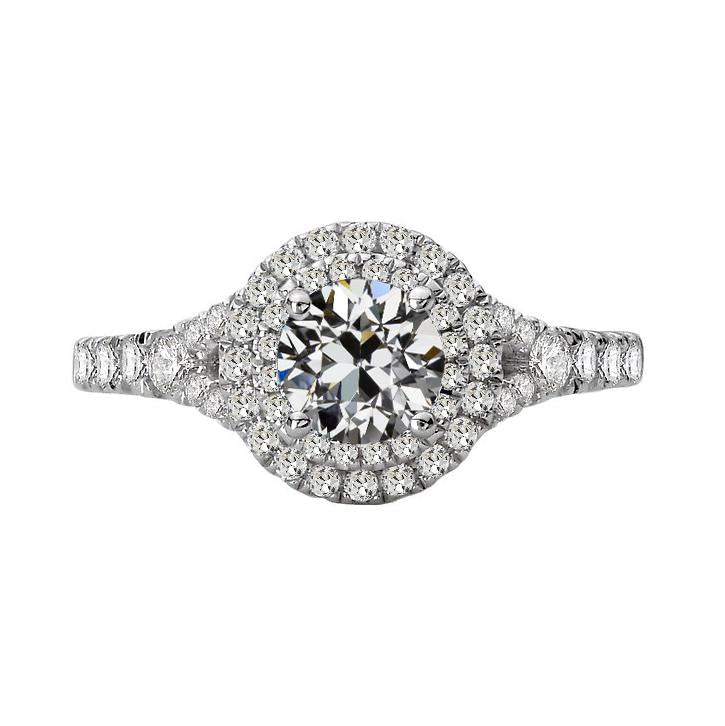 Anel duplo de halo redondo antigo mineiro de diamante dividido em pavimento conjunto de 5 quilates - harrychadent.pt
