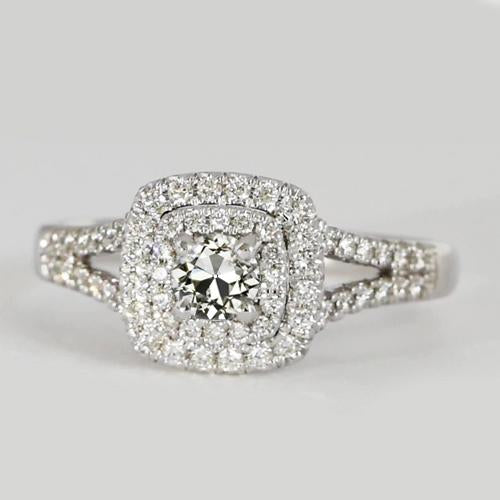 Double Halo Round Old Mine Cut Anel de diamante com haste dividida 2.50 quilates - harrychadent.pt