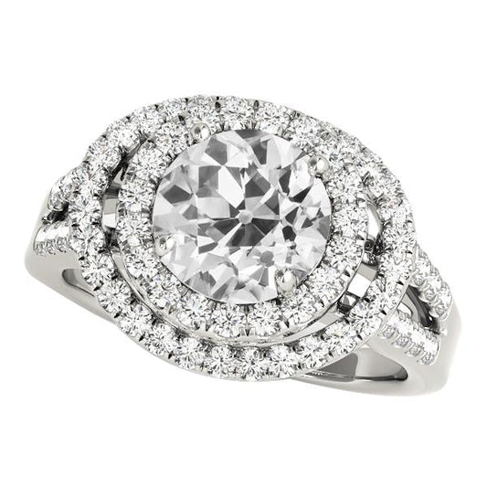 Duplo Halo redondo antigo mineiro anel de diamante pavimentado conjunto 7 quilates ouro branco - harrychadent.pt