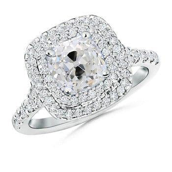 Almofada de anel de casamento Double Halo Old Mine Cut Diamond 3 quilates - harrychadent.pt