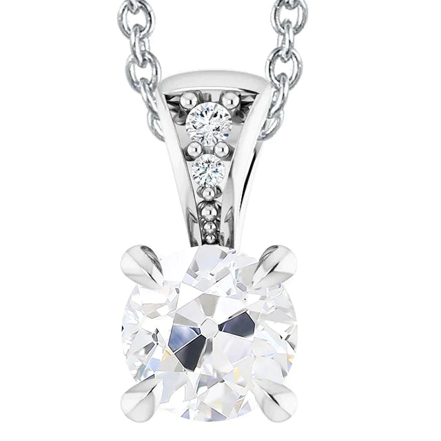 Garra de Águia Pontas Pingente de Diamante Corte Antigo Ouro Branco 14K 5 Quilates