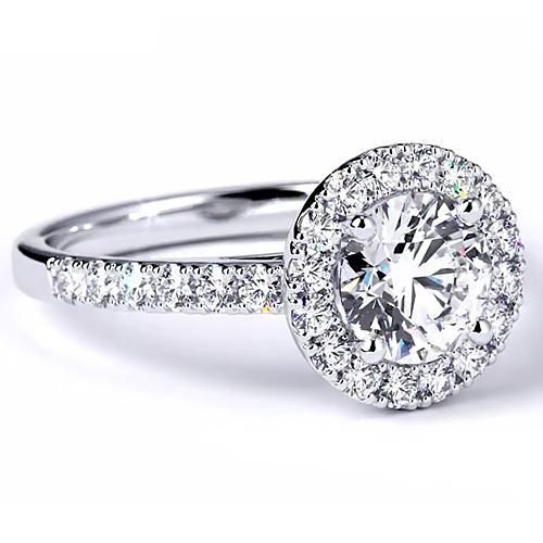 Anel de noivado redondo de diamante 2.50 quilates Halo ouro branco 14K - harrychadent.pt