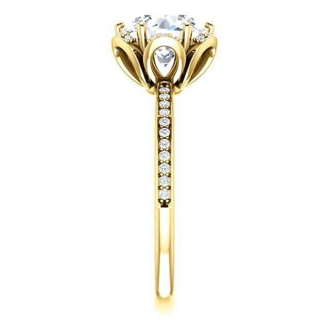 Anel de halo de noivado de diamante redondo estilo flor 1.71 quilates YG 14K - harrychadent.pt