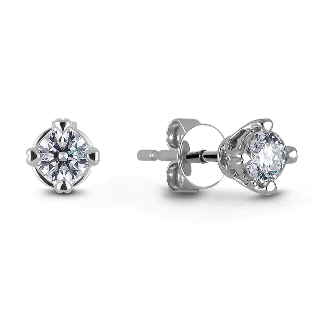 Conjunto de quatro pontas 2 quilates redondos brinco de diamante com coroa cravejado ouro 14K