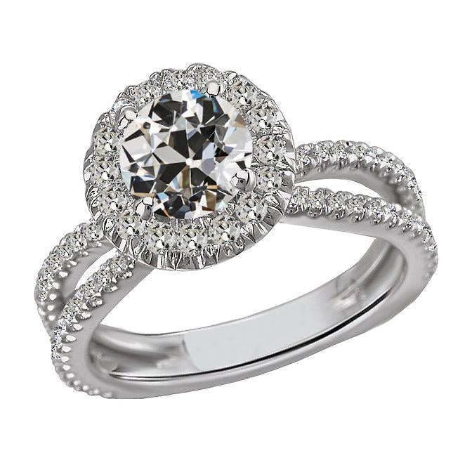 Anel de diamante Halo redondo antigo europeu dividido em 14K ouro 6 quilates - harrychadent.pt