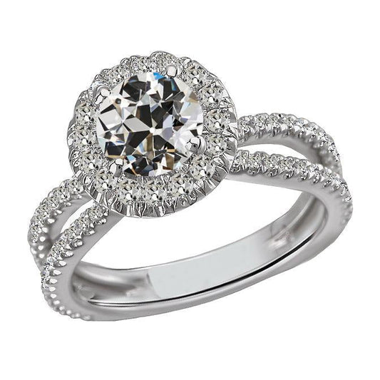 Anel de diamante Halo redondo antigo europeu dividido em 14K ouro 6 quilates - harrychadent.pt