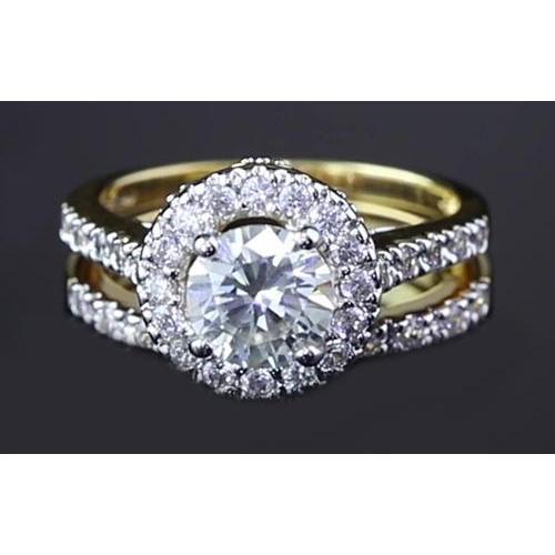 Anel de diamante redondo de 3 quilates com haste dividida e joias halo - harrychadent.pt