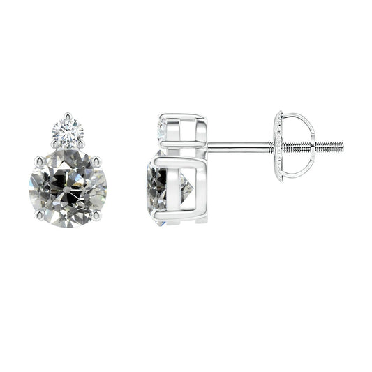 Gold Diamond Studs Round Old Miner 2 Stone 3.50 Carats Screw Backs - harrychadent.pt
