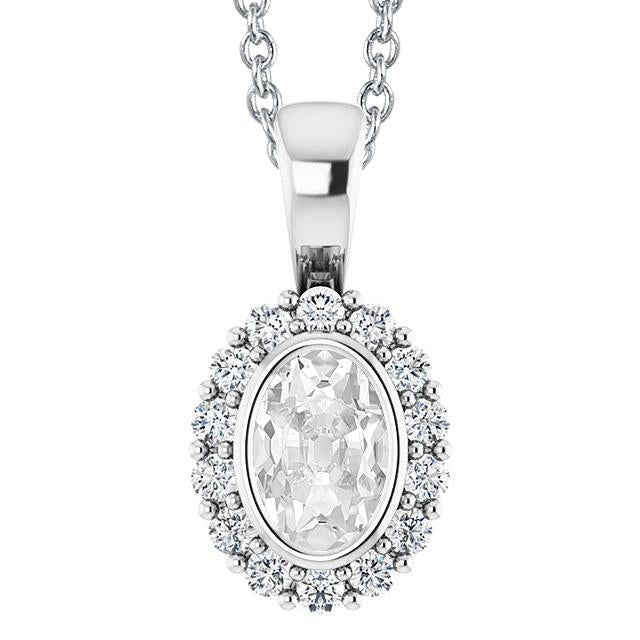 Gold Halo Diamond Pendant Center Stone Setting: Bezel Set Oval Old Miner 5.50 quilates - harrychadent.pt