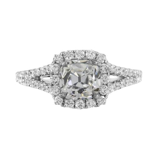 Aliança de ouro Halo Almofada Old Cut Diamond Split Shank 2 quilates - harrychadent.pt
