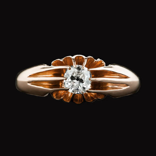 Solitário Cigano Redondo Antigo Corte Mina Anel com Diamante Estilo Flor 1 quilate