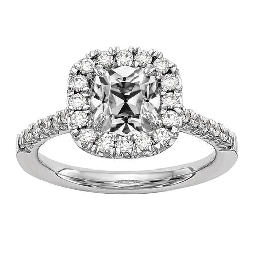 Almofada de anel de aniversário Halo Old Cut Diamond Gold 2.45 quilates - harrychadent.pt