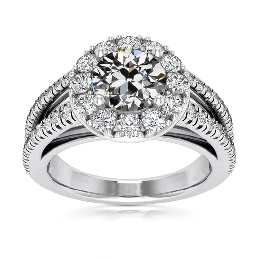 Halo Anel de Aniversário Diamante Old Miner Haste Dividida 7 Quilates