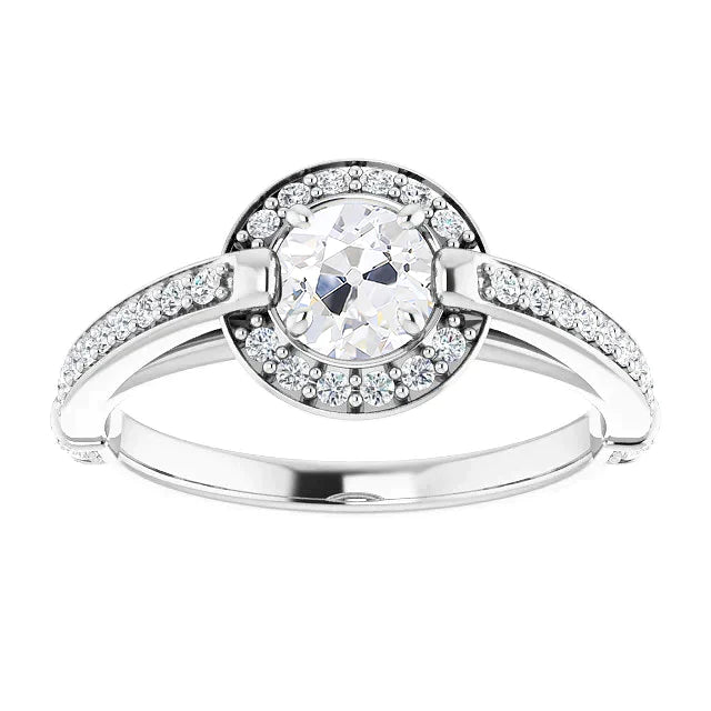 Halo Cathedral Setting Anel de Aniversário Conjunto de Pontas de Diamantes Corte Antigo