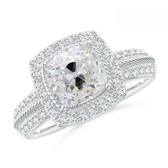 Almofada Halo Anel de Diamante Joias com Corte Antigo 3.50 Quilates Pavimenta Acentos - harrychadent.pt